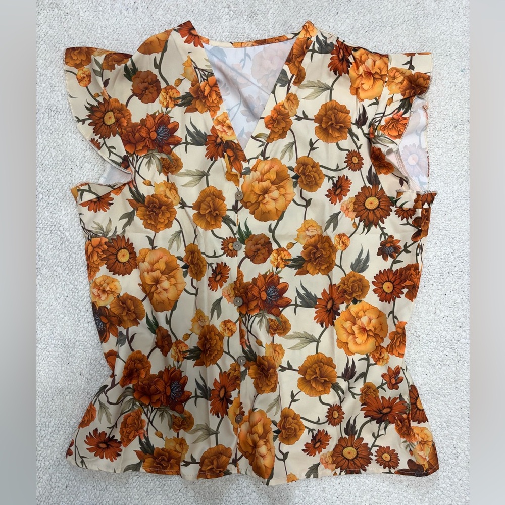 Floral Ruffle Sleeve Blouse -*never worn